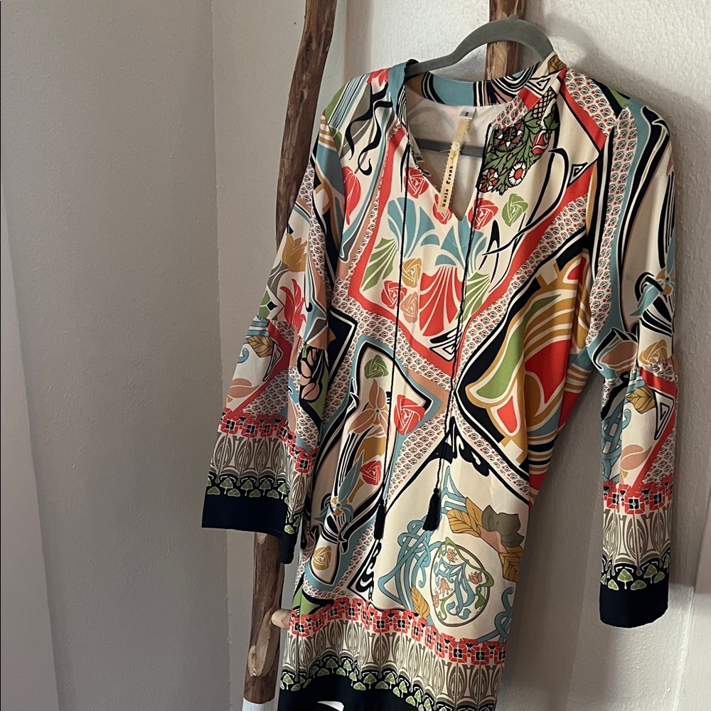 Uncle Frank Printed V-Neck Long Sleeve Colorful Abstract Print Funky Dress Small - Picture 7 of 7